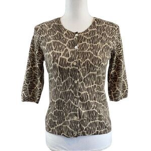 Kenar 100% Cashmere Women's Sweater XS/S Brown Giraffe Print Cardigan
